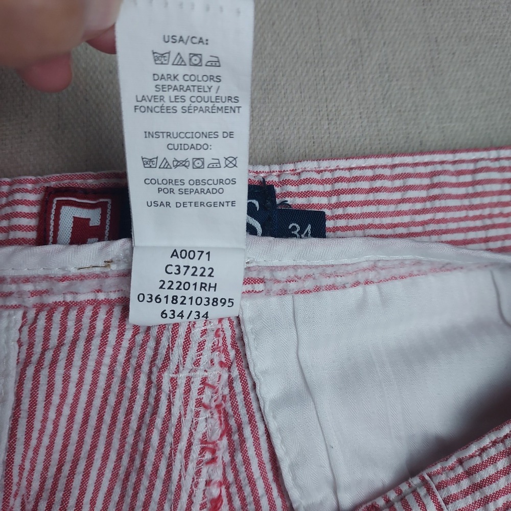 Chaps Mens 34 Red White Seersucker Shorts Cotton Flat Front Preppy Casual - Picture 5 of 10